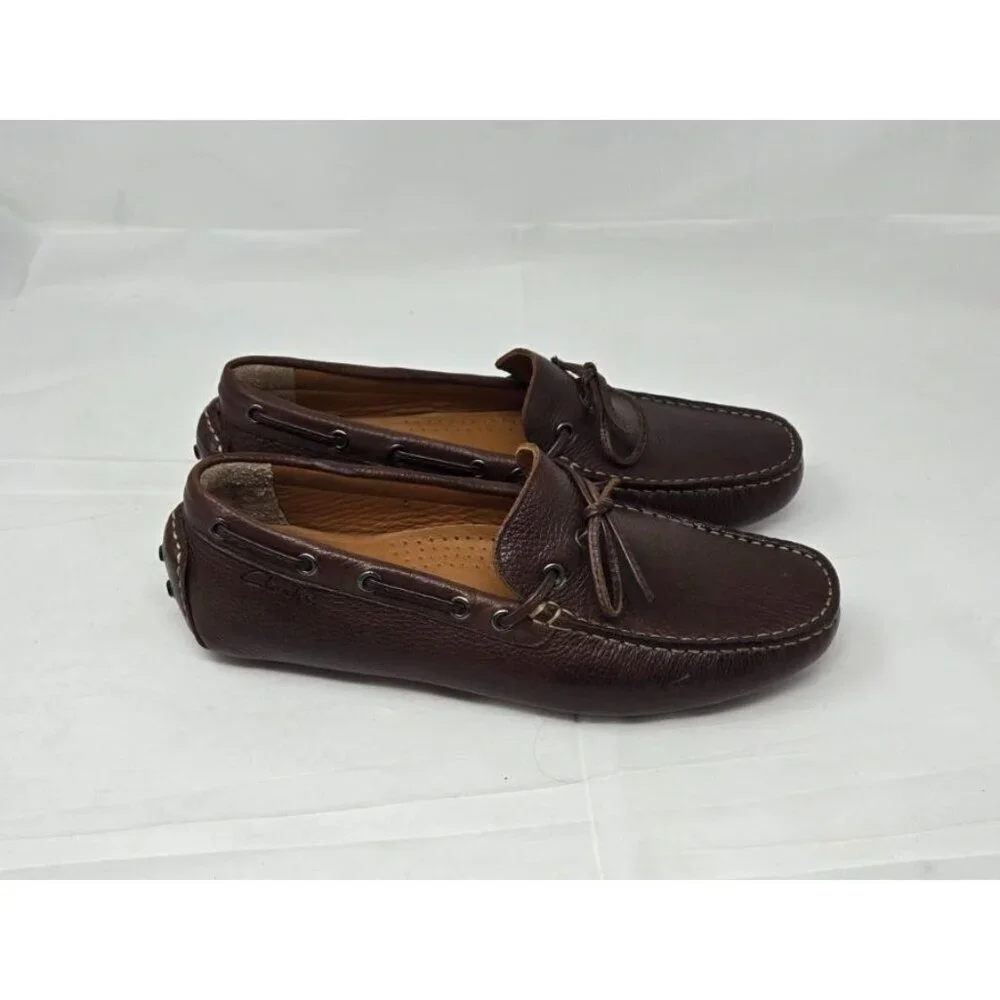 Clarks men's brown Leather Slip On Loafer Mocs Driver Shoes size 8